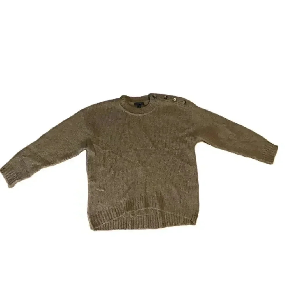 J Crew Womens Oversize Wool Alpaca Blend Button Shoulder Crew Neck Sweater Small